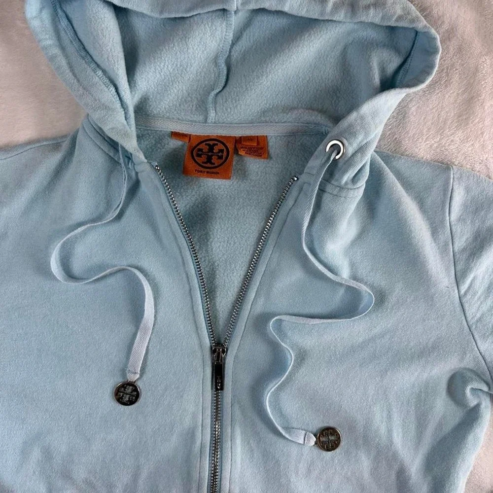 Tory Burch light blue full zip logo jacket y2k vintage mcbling